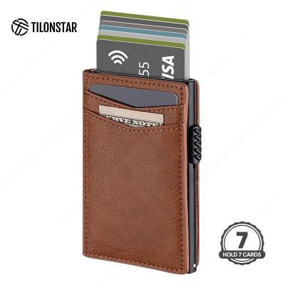 China outdoor map & Money Pocket Mini Card Sleeve Small Slim Minimalist RFID Noise Blocking Genuine Leather Credit Card Holder Wallet for sale