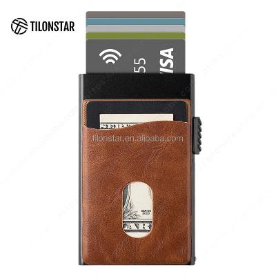 China outdoor map & Money Pocket Rfid Blocking Metal Credit Card Holders Wallets Unique Mini Card Holder Leather Aluminum Wallet for sale