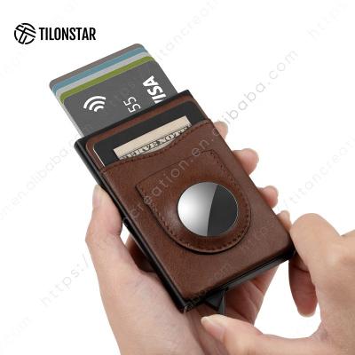 China outdoor map & Money Pocket & Air Tag ID Card Holder Aluminum Smart Pop Up Wallet Rfid Credit Card Holder Air Tag Leather Holder for sale