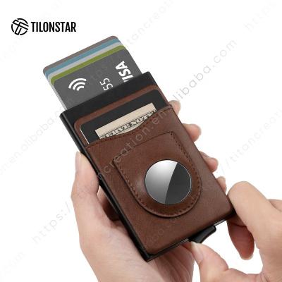 China outdoor map & Money Pocket & Air Tag Minimalist ID Card Holder Pop Air Tag Aluminum Unisex Genuine Leather Wallet Card Holder for sale