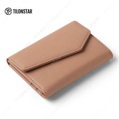 China TILONSTAR RFID Patent Logo Real Leather Ladies Wallet Attractive Modern Customized Ladies Ladies Purse Genuine Leather Wallet for sale