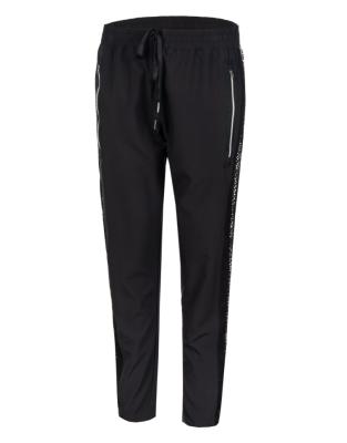 China Women Breathable Athletics Sportswear Black Woven Running Pants With Mesh Inserts And Side Zipper Pocket for sale