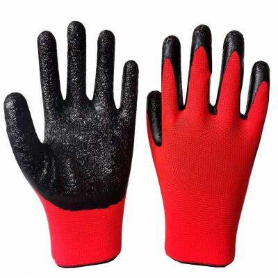 China Factory Hanging Rubber Non-Slip Orange Nylon Latex Coated Slip Wear Resistant Gloves For Work Protection for sale