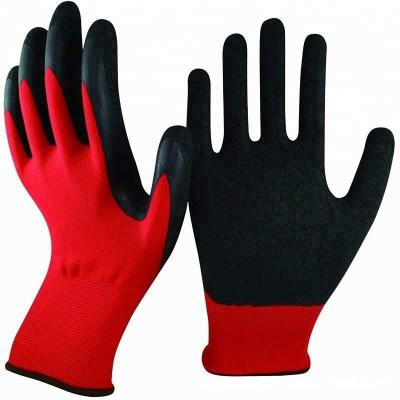 China Popular Nitrile Wrinkles White Nylon Latex Coated Slip Wear Resistant Work Gloves For Gardening for sale