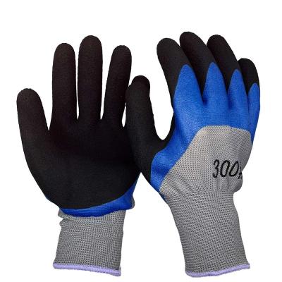 China Custom In Stock Comfortable Anti-Cracking Blue Latex Double Coated Safety Gloves For Site Work for sale