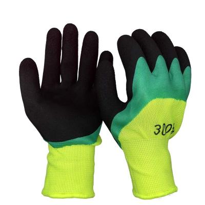 China Cheap Manufacturers Strong Grip Green Yellow Latex Double Coated Safety Gloves For Work Protection for sale