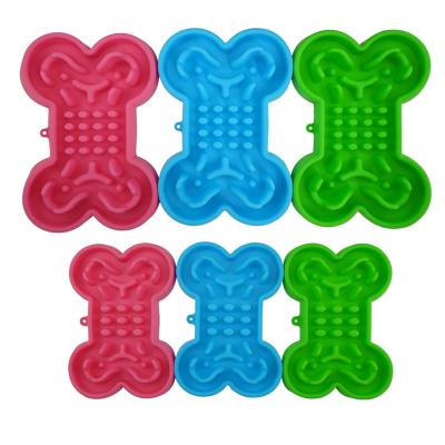 China Hot Sale Viable Bone Shaped Silicone Dog Feeding Mat Slow Feeder Bowl For Pet for sale