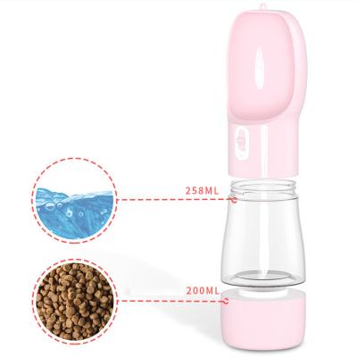 China Sustainable Plastic Portable Travel Outdoor 2 In 1 Cat Water 258Ml Dog Food 200Ml Bottle With Food Container for sale