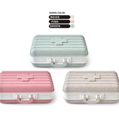 China 7-Wheat Storage Pill Box Portable Suitcase Pill Box Pill Box 4 Grid Pill Box YH-0027 for sale