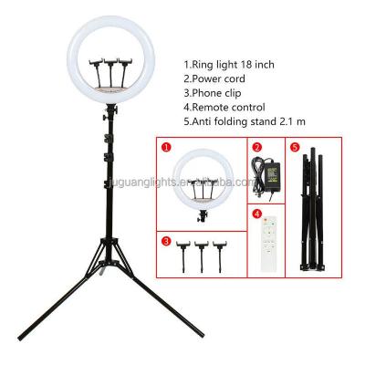 China Dimmable PORTABLE Selfie Ring Light With 3pcs Mobile Phone Stand Tripod Stand Holder 18 Inch Ring Light LED Circle Makeup for sale