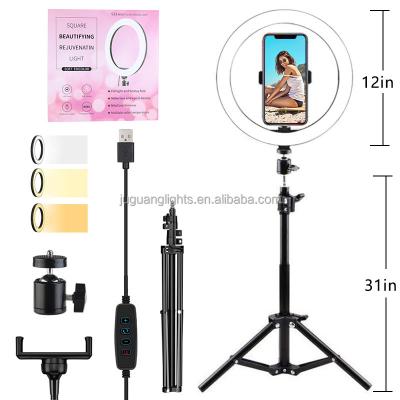 China Zhonshan Factory 12 Inch PORTABLE 30cm Dimmable Led Ring Light With Tripod Stand And Phone Holder For Selfie Live Streaming for sale