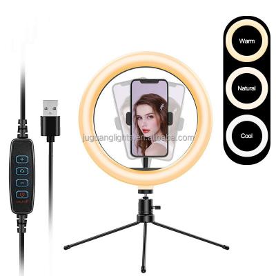 China Mini 3 Colors Lights Dimming Ring Light With Stand 10inch, Selfie Ring Light With Cell Phone Stand Holder for sale