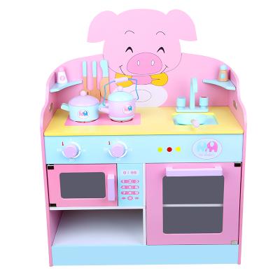 China Toy Role Play Set Creative Preschool Wooden Kitchen Toys Amazon Early Childhood Education Pig Kitchen Hot-selling Wooden Pink Toys for sale