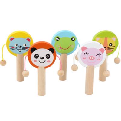 China Hot Selling Safety In Amazon Eco-Friendly Wooden Comfort Rattle Toys Drum Educational Toys For Baby for sale