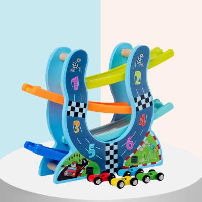 China High Quality Wooden Toy Montessori Cartoon Sliding Race Track Car Toys Wholesale Vehicles Sliding Car Racing Kids Wooden Educational Toys for sale