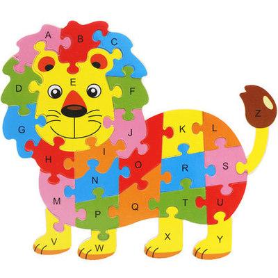 China Eco-friendly material 26 alphabet puzzle game toy for children wooden material kids animal puzzle toy for sale