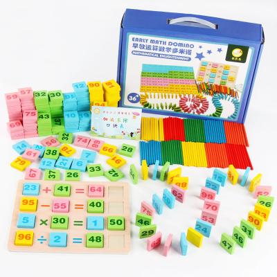 China Eco-Friendly Material Baby Math Toys Wooden Multicolor Domino Blocks Math First Learning Toy Sets For Children Educational Toys for sale