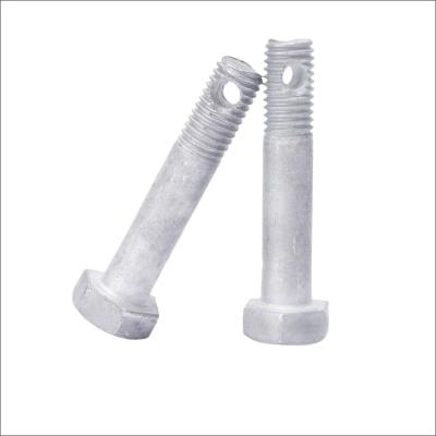 China Steel Perforated Bolt Special Bolt For Electric Power Tower Hexagon Bolts With Split Pin Hole On Leg Hot Dip Galvanized Grade 4.8 for sale