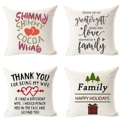 China Living Family Happy Holidays Customizable Decorative Cotton Tile Cushion Cover Square Canvas Pillow Case 18 x 18 inches for sale