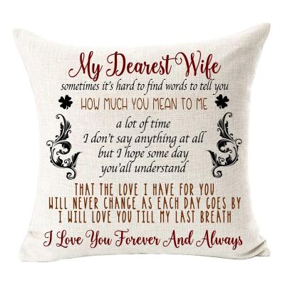 China Viable Customizable I Love You Forever My Wife Cotton Dearest Square Cushion Cover Linen Pillow Case 18 x 18 inches for sale