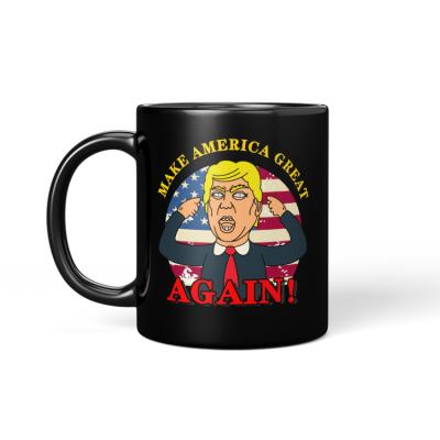 China Customized Disposable 11OZ Make America Great Again Black Sublimation Coffee Mug Comic Gift for sale