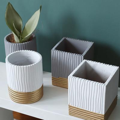 China Durable Material Drainage Holes Small Colorful Garden Decoration Cement Flower Pot Morandi Planter Vase for sale