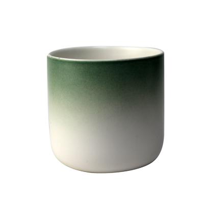 China Home Decoration Custom Cylinder Empty Ceramic Candle Jar With Lid Green Gradient Candle Ships Container for sale