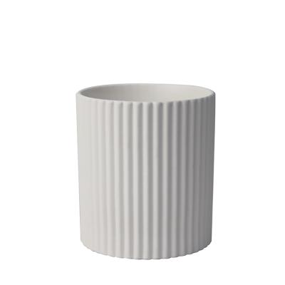 China Home Decoration White Striped Candle Jars Wave Cup Logo Candle Ceramic Jar Custom Candle Jar for sale