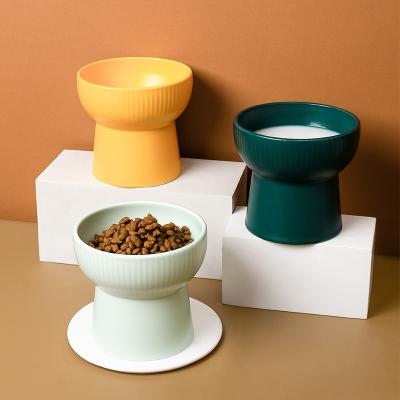 China Home Decoration Custom Non Skid Cat Feeding Bowl Porcelain Raised Cat Food And Water Bowl Set Ceramic Pet Bowl for sale