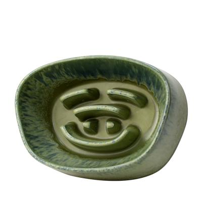 China Home Decoration Custom Porcelain Slow Feeder Bloat Retriever Bowl Ceramic Slow Feeding Pet Bowl for sale