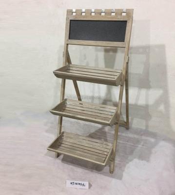 China 3 Tier Wooden Flower Display Rack Outdoor Planter Stand With Blackboard for sale