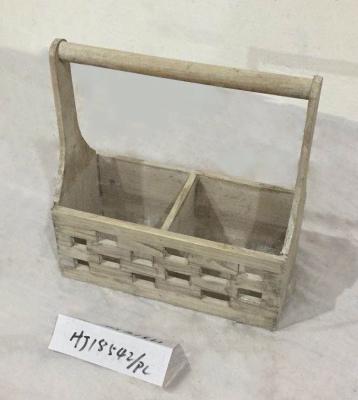 China Minimalist Rustic Wooden Flower Pot Holder Two Compartment Wooden Planter Garden Planter Box With Handle for sale