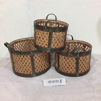 China China manufacturer sustainable home decorate oval bamboo and zinc flower storage basket weaving28*23.5*21cm/33*28*23.5cm/37*32*26cm for sale