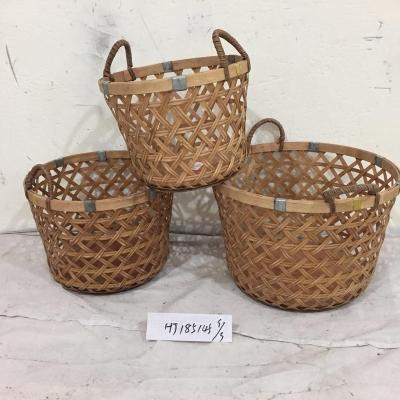 China Bamboo Basket 3 Pcs Set Of Double Handle Food Basket Vegetable Plankton for sale