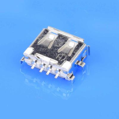 China Alinta USB 2.0 Offset Type PCB Mount DIP USB Connector 1.9H Stainless Steel Shell for sale