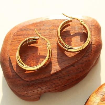 China Vintage Fashion 18k Gold Plated Boho Stainless Steel Custom Large Cross Earringsu Circle Earring Women for sale