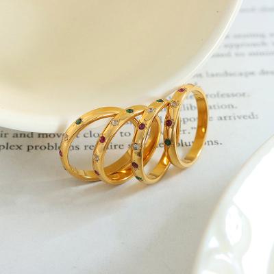 China Vintage New Arrival Waterproof Jewelry 18k Gold Plated Colorful Zircon Rings For Women for sale