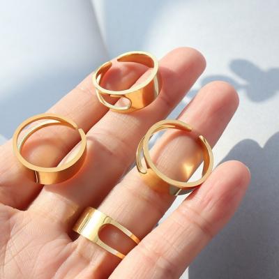 China Vintage Wholesale Custom Women's Fashion Finger Jewelry None Resizable 18k Gold Plated Stainless Steel Open Cuff Ring for sale