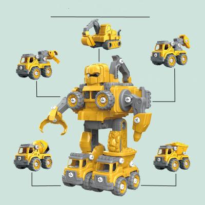 China DIY PLAY DIY Five in One Vehicle Toy Car Boy Screw Set Child Disassembly Detachable Building Robot for sale