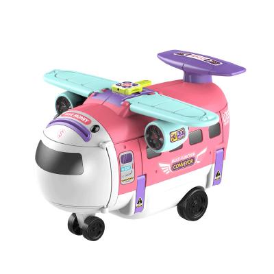 China Cartoon 3-in-1 Inertia Floor Rolling Deformed Multifunctional Aircraft Children's Toy Piggy Bank Steering Wheel for sale