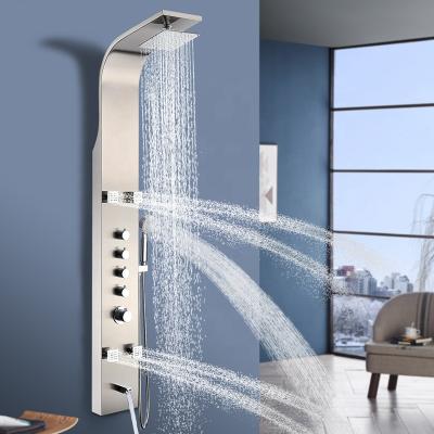 China Wall Mounted Bodyless Shower Panel System Bathroom Stainless Steel Waterfall Shower Column Set Tower Massage Bodyless Slide Bar Jets Shower Panels for sale