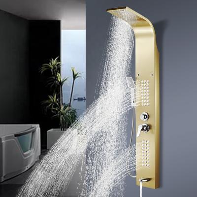 China With Panel Gold Wall Mounted Bathroom Shower Slide Bar Stainless Steel Waterfall Shower Column Set Tower Massage Body Jets Shower Panels for sale