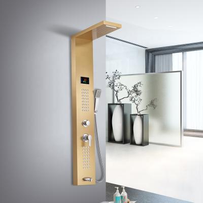 China With Gold Shower Panel Gold Shower Panel Bathroom Stainless Steel Waterfall Shower Column Set Tower Wall Mounted Massage Body Jets Shower Panels for sale