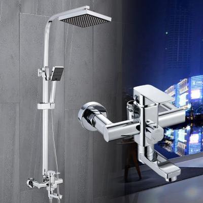 China With Sliding Bar Shower Set Wall Mounted Stainless Steel Faucet Bathroom Taps Luxury Brass Kits Rainfall Showerset Mixer Faucet Set for sale