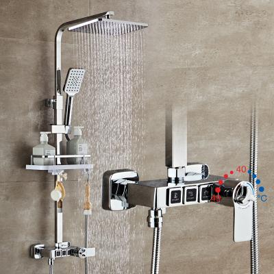 China With Sliding Bar Modern Shower Set Wall Mounted Stainless Steel Faucet Bathroom Taps Brass Kits Rainfall Showerset Mixer Faucet Set for sale