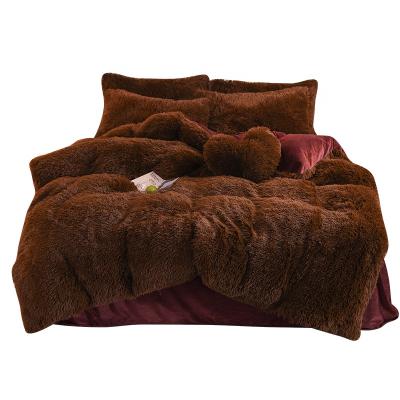 China Nondisposable Shaggy Brown Two Sided Color Matching Faux Plush Animal Comfort Four Piece Set Bedding for sale