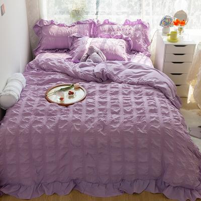 China Anti-Static Customizable Skin Grape Friendly Violet Seersucker Duvet Set Cover Set For Girls for sale