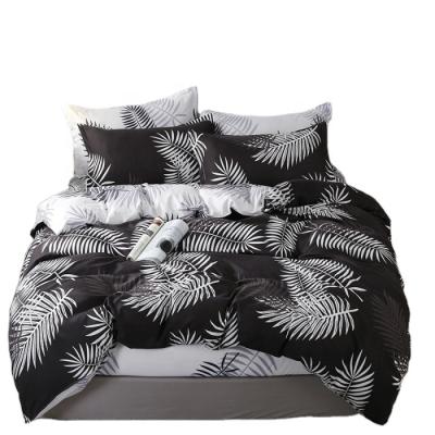 China Hot Sale Nondisposable New Products Pattern Leaf Pattern Polyester Bedding Sheet Black White Single Cover for sale