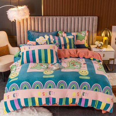 China Cute Dinosaur Milk Bedding Kit Skin-friendly Cartoon Small Woolen Warm Cozy Fabric Children Nondisposable for sale