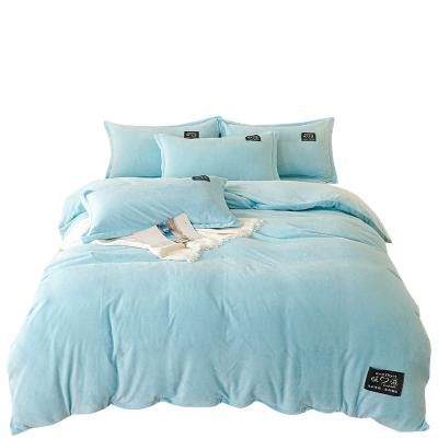 China Double Front Reactive Printing Nondisposable and Dye Emerald Blue Milk Wool Cozy Bedding Duvet Cover Set for sale